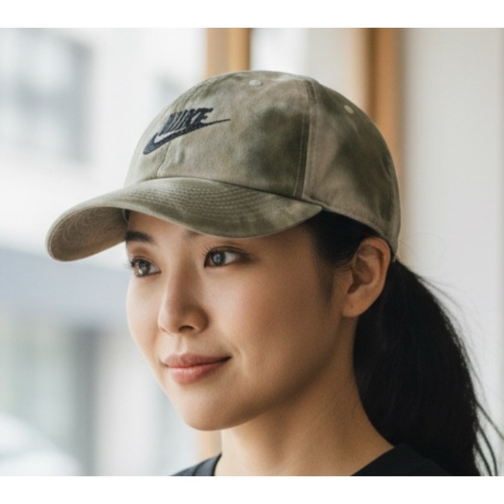 Nike Club Cap Tie Dye Khaki Black Embroidered Swoosh Baseball Hat M L
